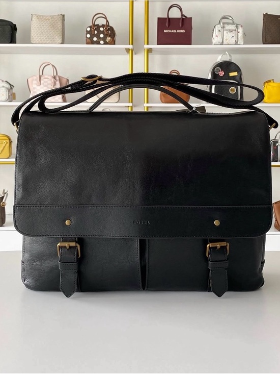 Fossil Other - Fossil Black Leather Double-Buckle Messenger Bag
